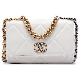 Cartera con Cadena 19 de Cuir de Cordero Blanco de Chanel Blanco