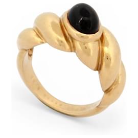 VINTAGE VAN CLEEF & ARPELS TORSADE CABOCHON ONYX BANGLE RING 51 YELLOW GOLD 18K Golden