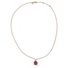 NEUF COLLIER POMELLATO PENDENTIF NUDO CLASSIQUE GRENAT OR ROSE 8 DIAMANTS Doré