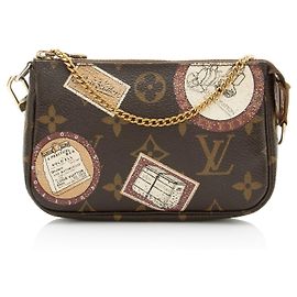 Mini Pochette Accessoires de lona Monogram con parches de edición limitada Louis Vuitton Castaño Beige