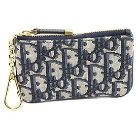 Porta-moedas de lona e couro de cordeiro Dior azul marinho bege Azul