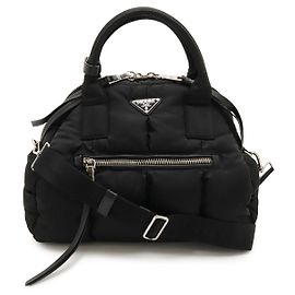 Prada Tessuto Bomber Nylon Leather Handbag Black