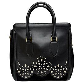 Alexander Mcqueen Heroine Lasercut Accent Tote Bag in Black Calf Leather Black