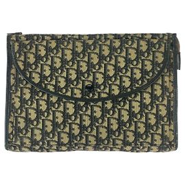 Clutch Dior Vintage Trotter in tela/pelle Marrone Beige