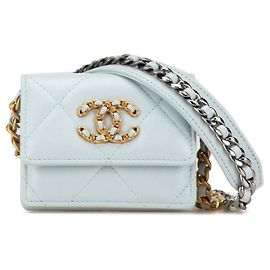 Bolsa de ombro de couro de cordeiro Chanel19 com corrente Chanel Azul Azul claro