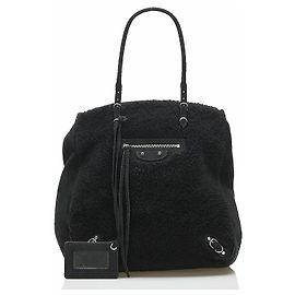 Balenciaga Mouton Shearling Leather Handbag Black