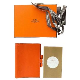 Hermès Orange Leather Agenda Cover with World Map Inserts Orange