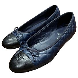 Chanel Quilted Ballet Flats Black Blue