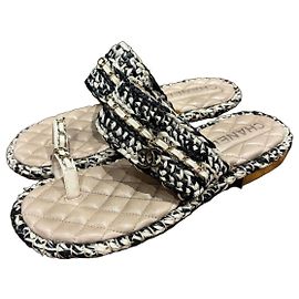 Chanel Black and White Woven Chain Sandals Black White Golden
