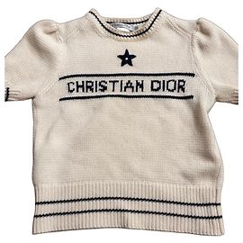 Pull en maille W Christian Dior T36 6801 Fantaisie Bleu Noir Écru