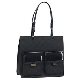 GUCCI GG Canvas Tote Bag Nylon Black Silver 002 1021 Auth ep13839 Black Silvery