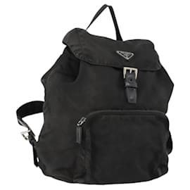 PRADA Backpack Nylon Black Silver Auth 172260 Black Silvery