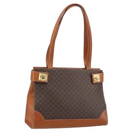 Céline CELINE Macadam Canvas Tote Bag PVC Leather Brown Gold Auth ARZ422 Brown Golden
