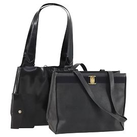 Salvatore Ferragamo Tote Bag Leather 2 Set Black Auth 168827 Black