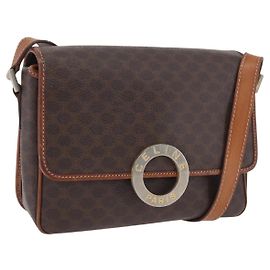 Céline CELINE Macadam Canvas Circle Shoulder Bag PVC Leather Brown Gold Auth ARZ089 Brown Golden
