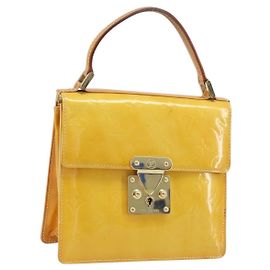 LOUIS VUITTON Bolsa Spring Street Monogram Vernis Amarillo Lima M91068 Auth 170096 Dorado