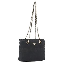 Borsa a Spalla con Catena Prada in Nylon Nero e Oro Auth bs34051 Nero D'oro
