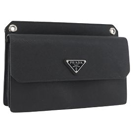 Prada Pouch aus Safiano-Leder Schwarz Silber Auth BSZ405 Schwarz Silber
