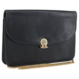 Borsa a Spalla con Catena Christian Dior in Pelle Nera e Oro Auth ka3196 Nero D'oro