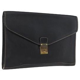 LOEWE Briefcase Leather Black Gold Auth bs33968 Black Golden