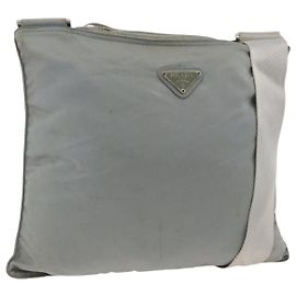 PRADA Shoulder Bag Nylon Gray Silver Auth 174005 Brown Silvery