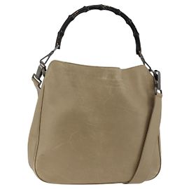 GUCCI Bamboo Handtasche Leder 2way Beige Silber 001 1638 Auth ep13860 Silber Beige
