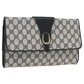 GUCCI GG Supreme Clutch Bag PVC Blu Navy Oro Auth 174582 D'oro Blu navy