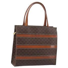Céline Bolsa de mão em lona Macadam CELINE em couro PVC marrom e dourado Auth bs33972 Marrom Dourado
