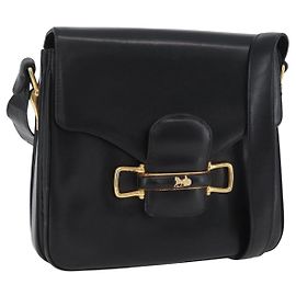 Bolsa de Ombro CÉLINE Carroça de Couro Preta e Dourada Auth SW1908 Preto Dourado