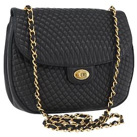 BALLY Borsa a Spalla Trapuntata con Catena Pelle Nera Oro Auth 173712 Nero D'oro