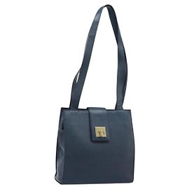 Céline Bolsa de Ombro CELINE em Couro Azul Marinho Dourado Auth ka3054 Dourado Azul marinho