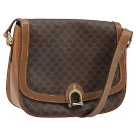 Céline Sac à épaule en toile Macadam CELINE en cuir PVC marron doré Auth bs34010 Marron Doré