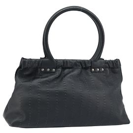 Salvatore Ferragamo Handtasche aus schwarzem Leder mit Silber Auth ARZ140 Schwarz Silber