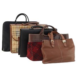 Burberrys Nova Check Blue Label Bag Leather PVC 5 Set Black Beige Auth fm5233 Black Red Beige
