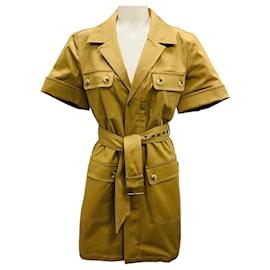 Frame Denim Utility-Kleid Tan Khaki mit Gürtel Kamel