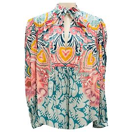 Blusa de cuello lazo impresa multicolor azul / rosa Etro Multicolor