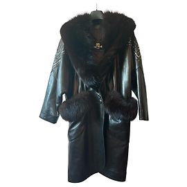 Sam Rone Long Angora Wool and Mink Fur Coat Dark Brown Dark brown