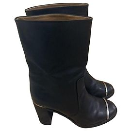Chanel Black Leather Boots Black