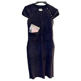 Robe de défilé Chanel bleu marine viscose Bleu Marine