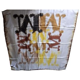 Max Mara silk scarf abstract pattern brown black white yellow Brown Black White Golden Yellow