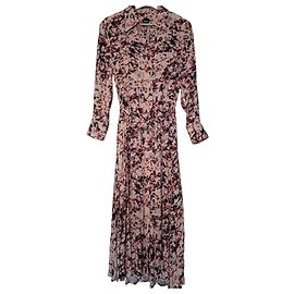 Hugo Boss Langes Kleid mit Blumenmuster Rot Roh Lila Dunkelblau