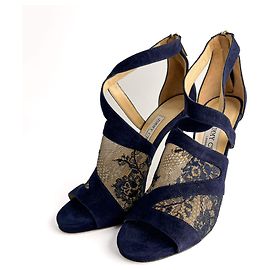 Jimmy Choo Sandali in Velluto e Pizzo Vantage 10 CM 40 Blu Blu