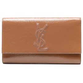 Saint Laurent Brown Large Textured Patent Monogram Belle De Jour Clutch Brown