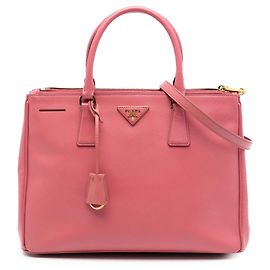 Bolsa Prada Galleria Double Zip em Saffiano Lux rosa médio Rosa