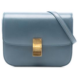 Céline Celine Azul Médio Couro de Bezerro Caixa Clássica Azul Azul claro