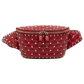 Valentino Red Nappa Rockstud Spike Belt Bag Red