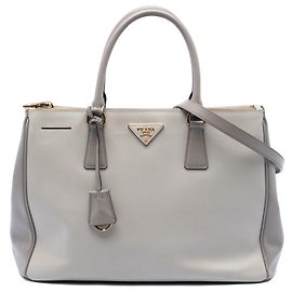 Bolsa de mão Galleria de Saffiano Lux bicolor cinza com zíper duplo da Prada Marrom Cinza
