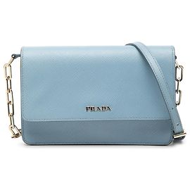Prada Blue Saffiano Lux Wallet On Chain Blue Light blue
