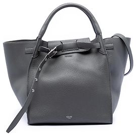 Céline Grande Bolsa em Couro de Bezerro Texturizado Cinza Celine Marrom