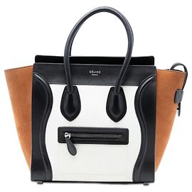Céline Celine Borsa da Viaggio in Micro Tricolore in Nubuck e Pelle di Vitello Bianca Bianco